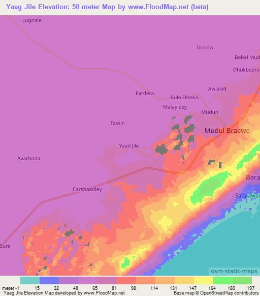 Yaag Jile,Somalia Elevation Map