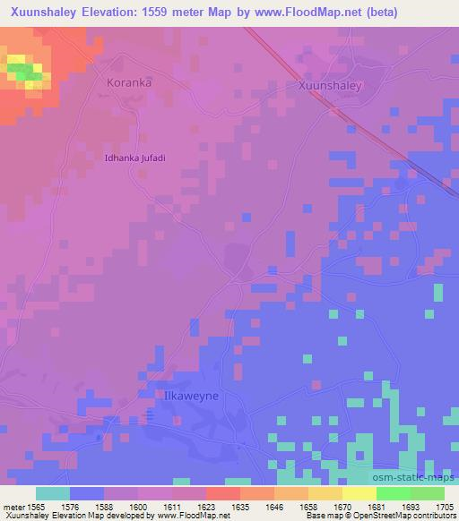 Xuunshaley,Somalia Elevation Map