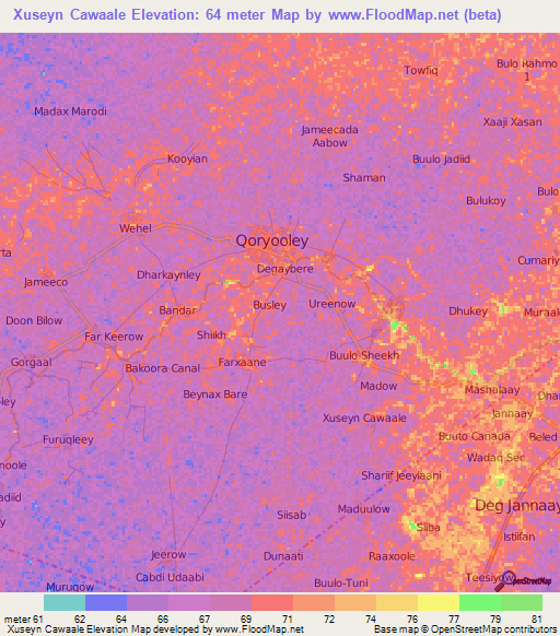 Xuseyn Cawaale,Somalia Elevation Map