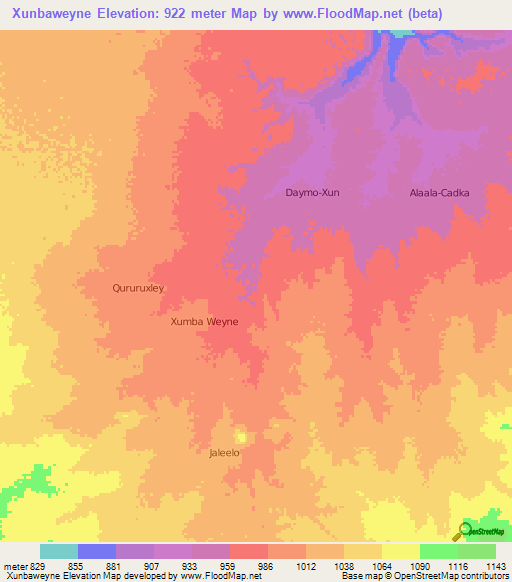 Xunbaweyne,Somalia Elevation Map