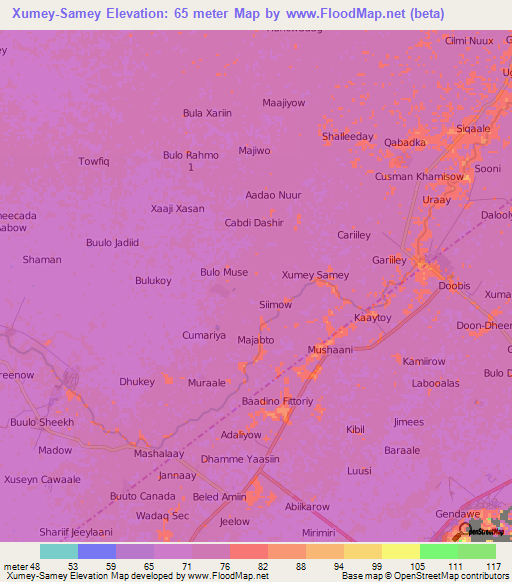 Xumey-Samey,Somalia Elevation Map
