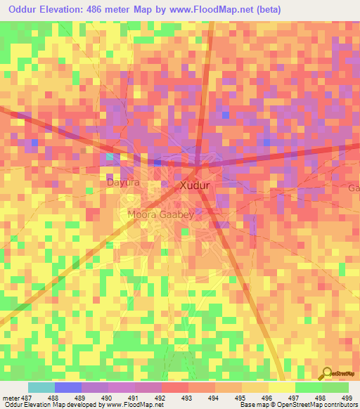 Oddur,Somalia Elevation Map