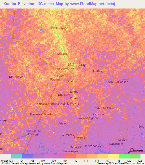 Xuddur,Somalia Elevation Map