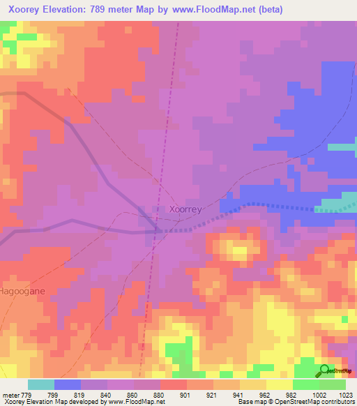 Xoorey,Somalia Elevation Map