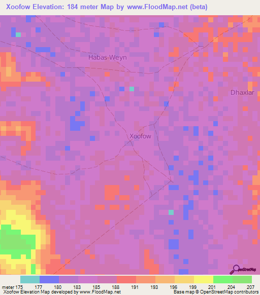 Xoofow,Somalia Elevation Map