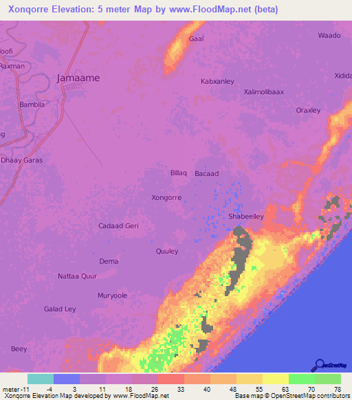 Xonqorre,Somalia Elevation Map
