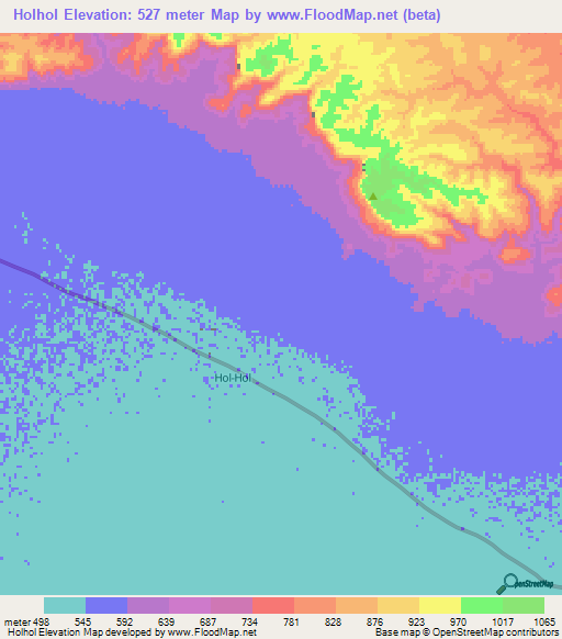 Holhol,Somalia Elevation Map