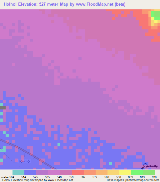 Holhol,Somalia Elevation Map