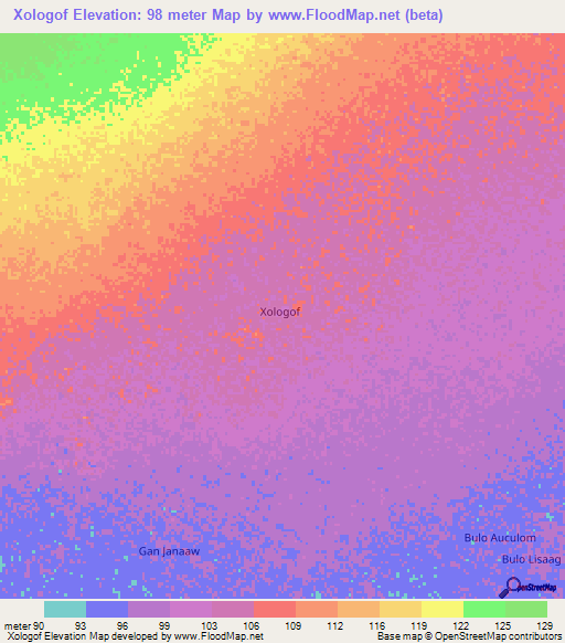 Xologof,Somalia Elevation Map