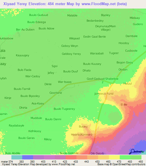 Xiyaad Yerey,Somalia Elevation Map