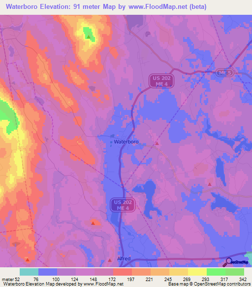 Waterboro,US Elevation Map