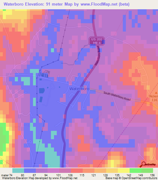 Waterboro,US Elevation Map