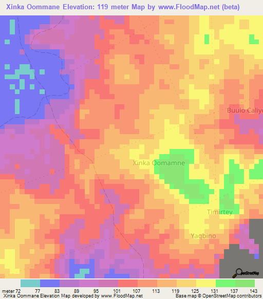 Xinka Oommane,Somalia Elevation Map