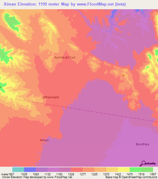 Ximan,Somalia Elevation Map