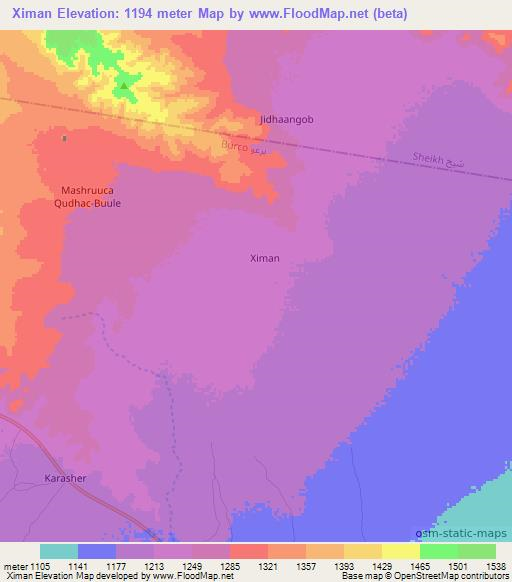 Ximan,Somalia Elevation Map