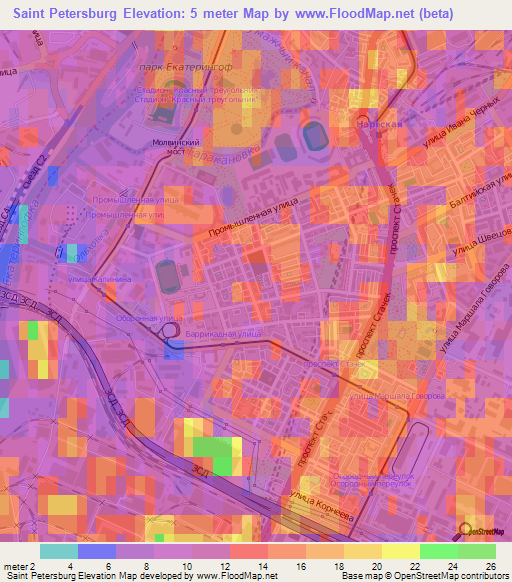 Saint Petersburg,Russia Elevation Map