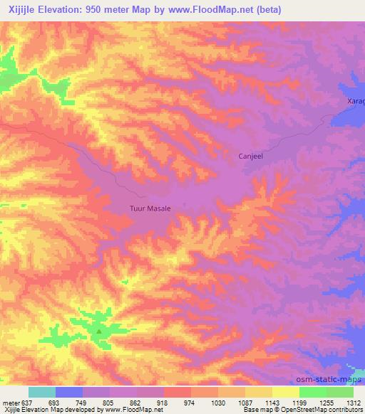 Xijijle,Somalia Elevation Map