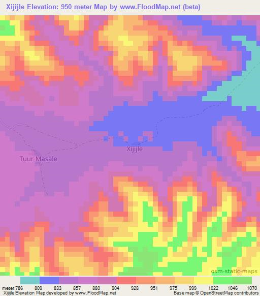 Xijijle,Somalia Elevation Map