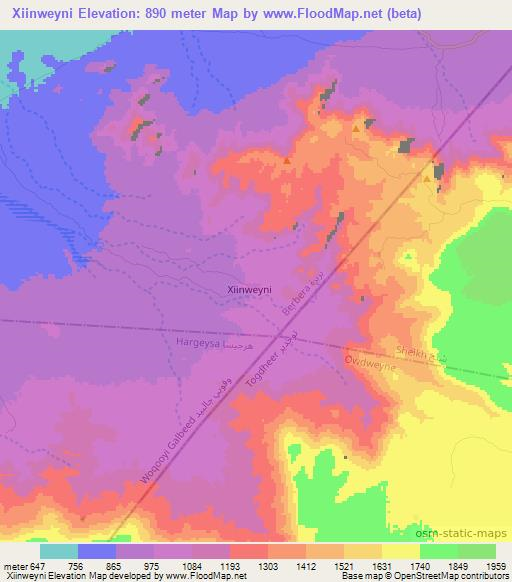 Xiinweyni,Somalia Elevation Map
