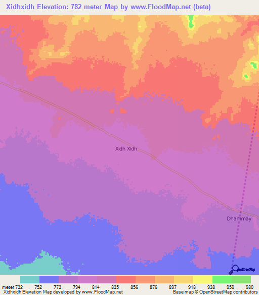Xidhxidh,Somalia Elevation Map