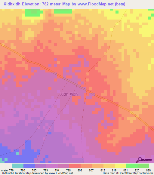 Xidhxidh,Somalia Elevation Map