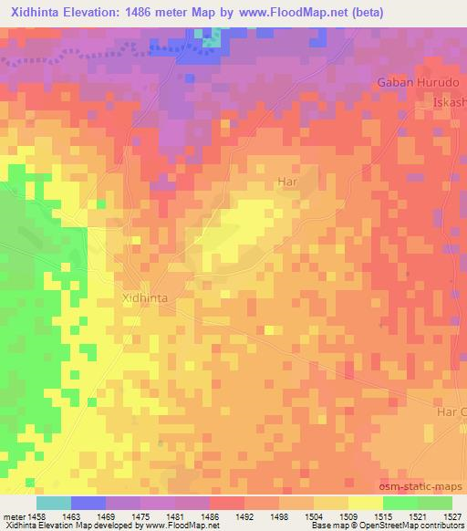 Xidhinta,Somalia Elevation Map