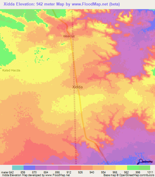 Xidda,Somalia Elevation Map
