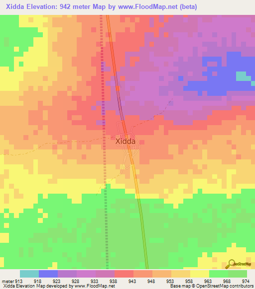 Xidda,Somalia Elevation Map