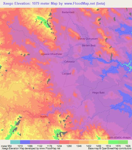 Xeego,Somalia Elevation Map