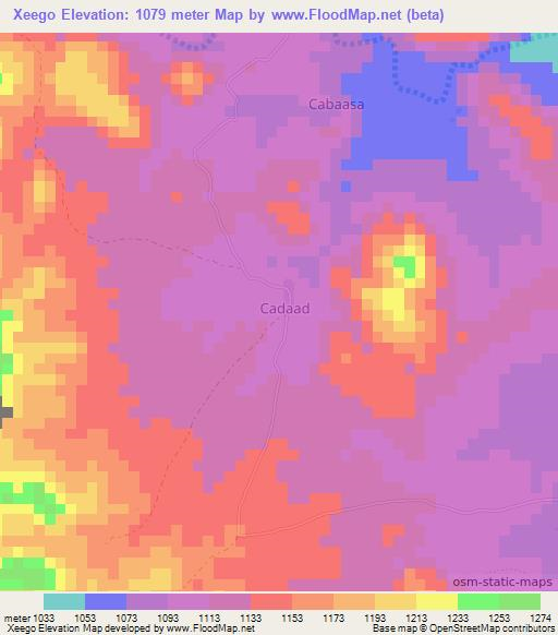 Xeego,Somalia Elevation Map