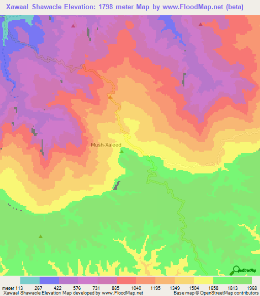 Xawaal Shawacle,Somalia Elevation Map