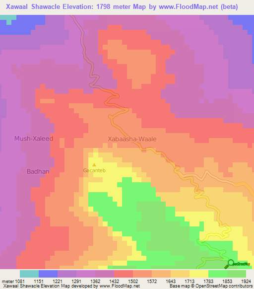 Xawaal Shawacle,Somalia Elevation Map