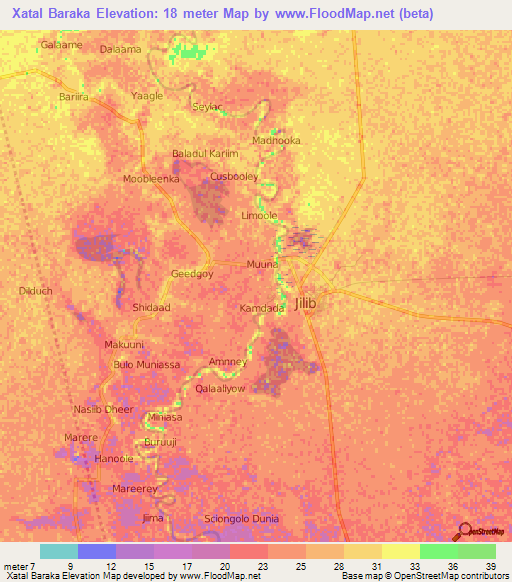 Xatal Baraka,Somalia Elevation Map