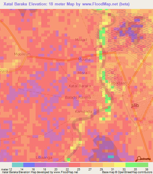 Xatal Baraka,Somalia Elevation Map