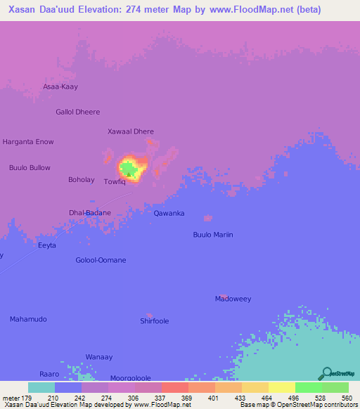 Xasan Daa'uud,Somalia Elevation Map