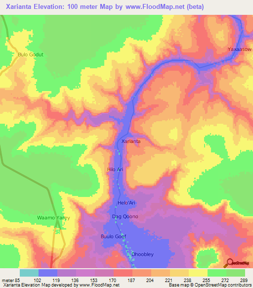 Xarianta,Somalia Elevation Map