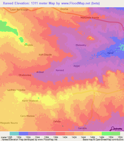 Xareed,Somalia Elevation Map