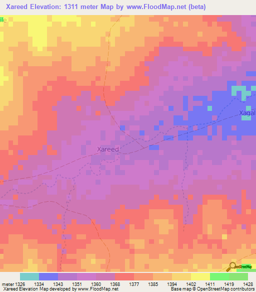 Xareed,Somalia Elevation Map
