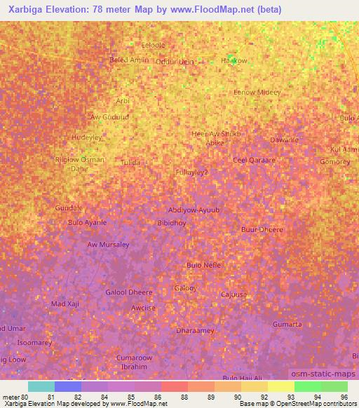 Xarbiga,Somalia Elevation Map