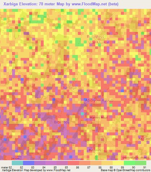 Xarbiga,Somalia Elevation Map
