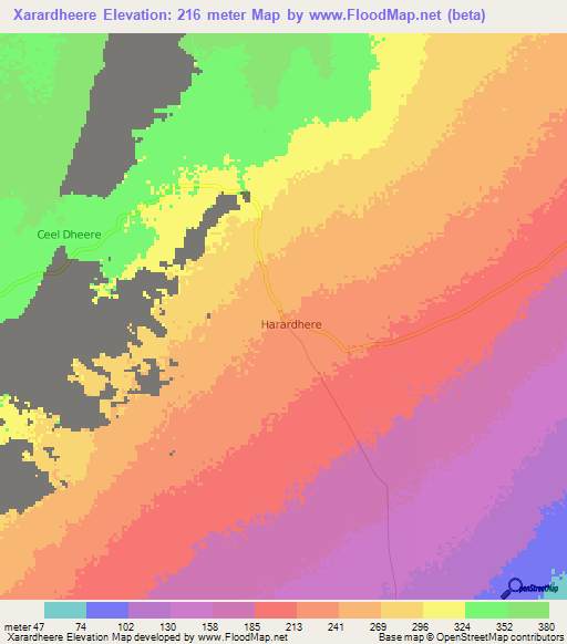Xarardheere,Somalia Elevation Map