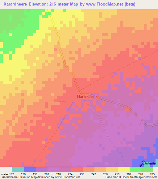 Xarardheere,Somalia Elevation Map