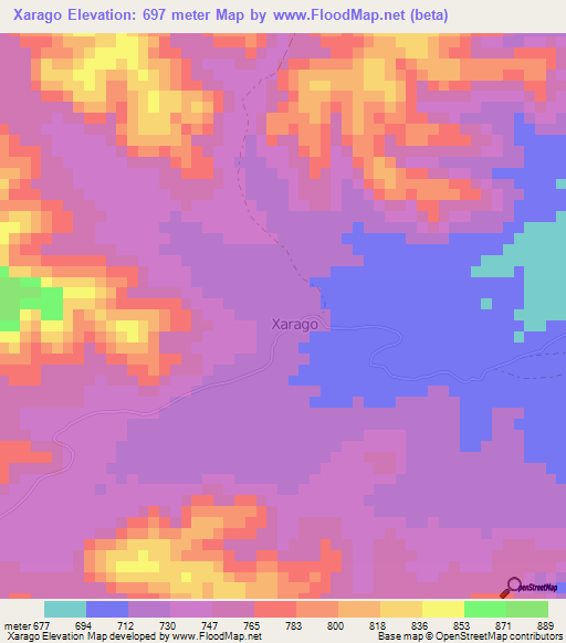 Xarago,Somalia Elevation Map