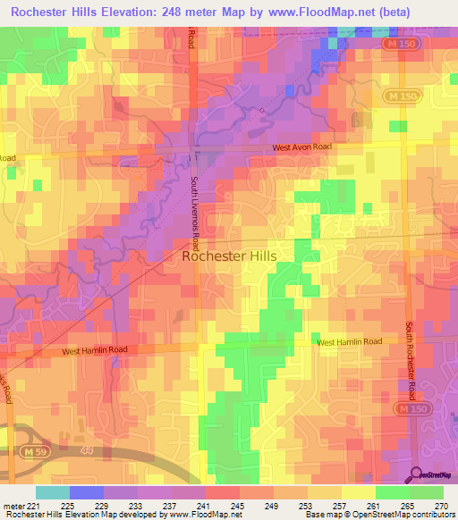 Elevation of Rochester Hills,US Elevation Map, Topography, Contour