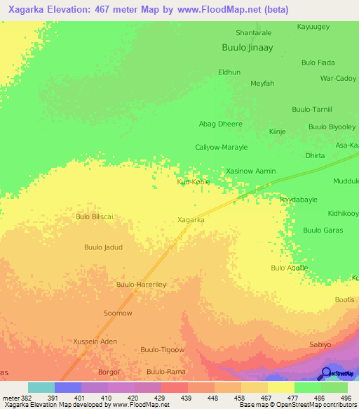 Xagarka,Somalia Elevation Map