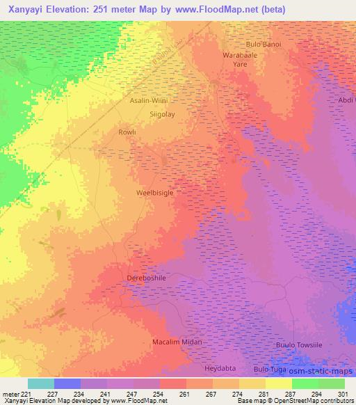 Xanyayi,Somalia Elevation Map