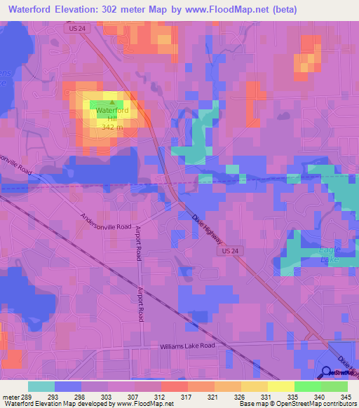 Waterford,US Elevation Map