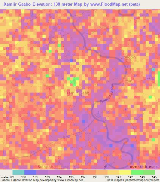 Xamiir Gaabo,Somalia Elevation Map