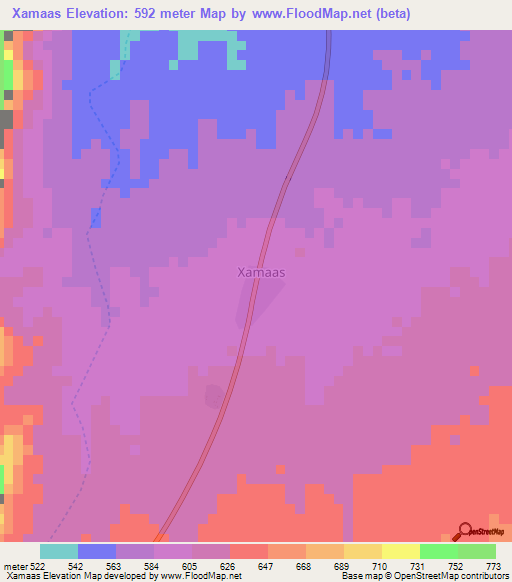Xamaas,Somalia Elevation Map