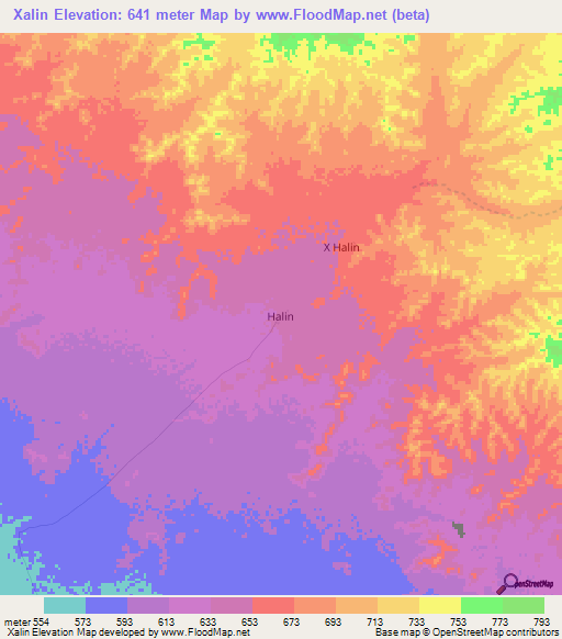 Xalin,Somalia Elevation Map